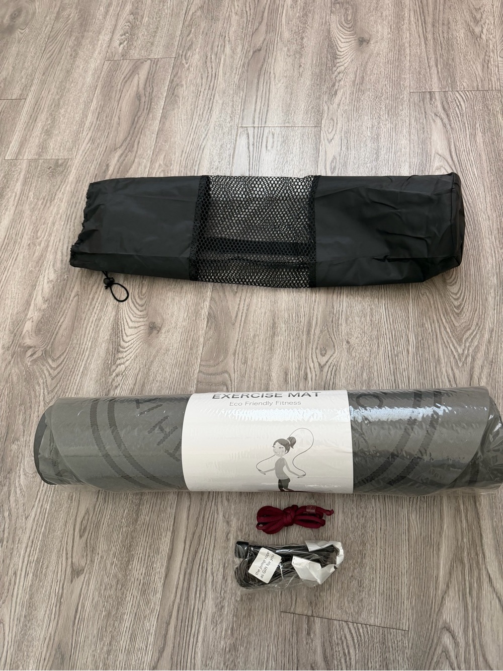Gray Exercise Yoga Mat with Carry Bag and Accessories